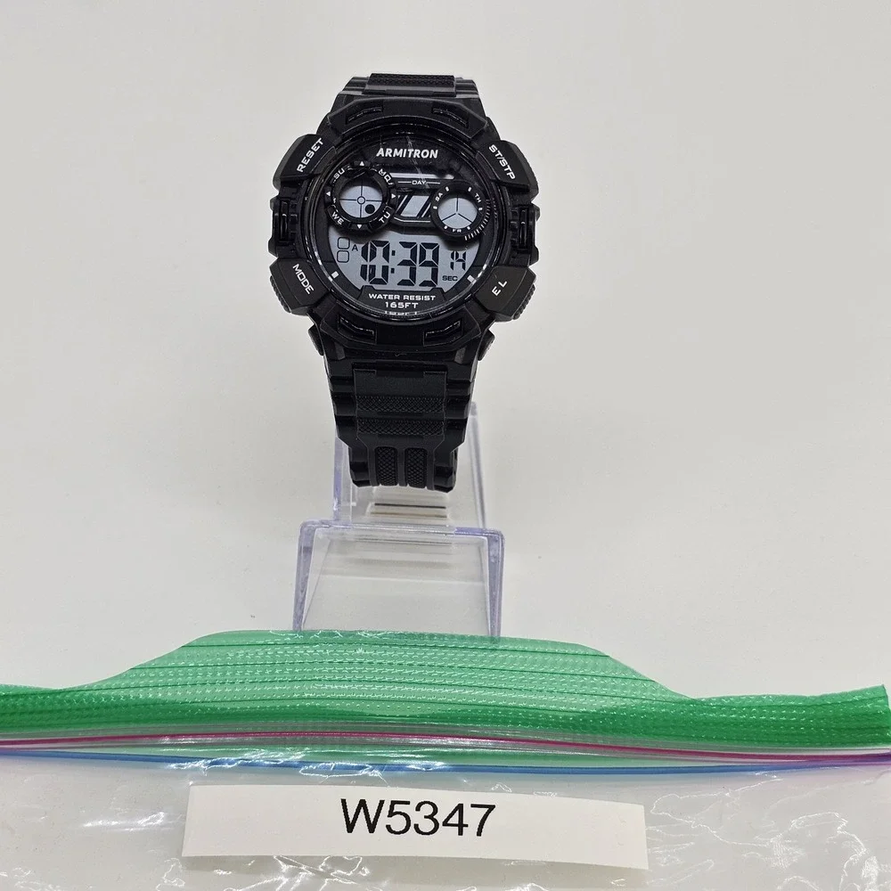 Armitron Pro Sport Digital Watch Men 48MM Day Light Black Plastic Bands Working
